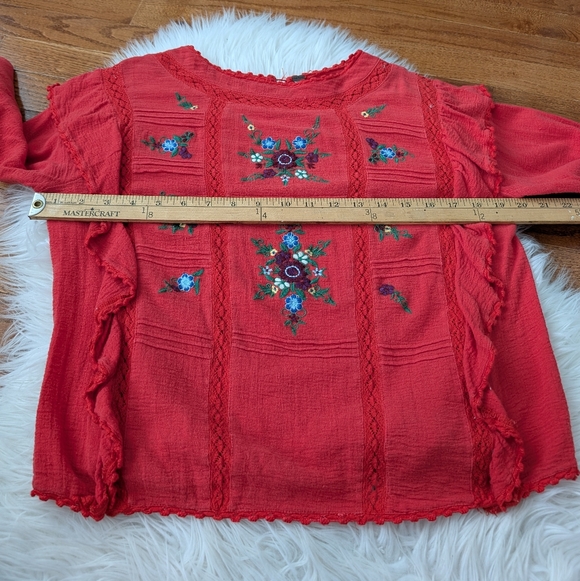 Free People Amy Red Floral Embroidered Bordado Top Medium - Picture 14 of 16
